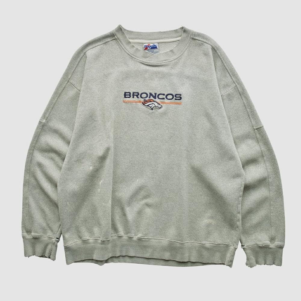 Denver Broncos Majestic 2000s Pullover Sweatshirt - Heather Gray Vintage for sale
