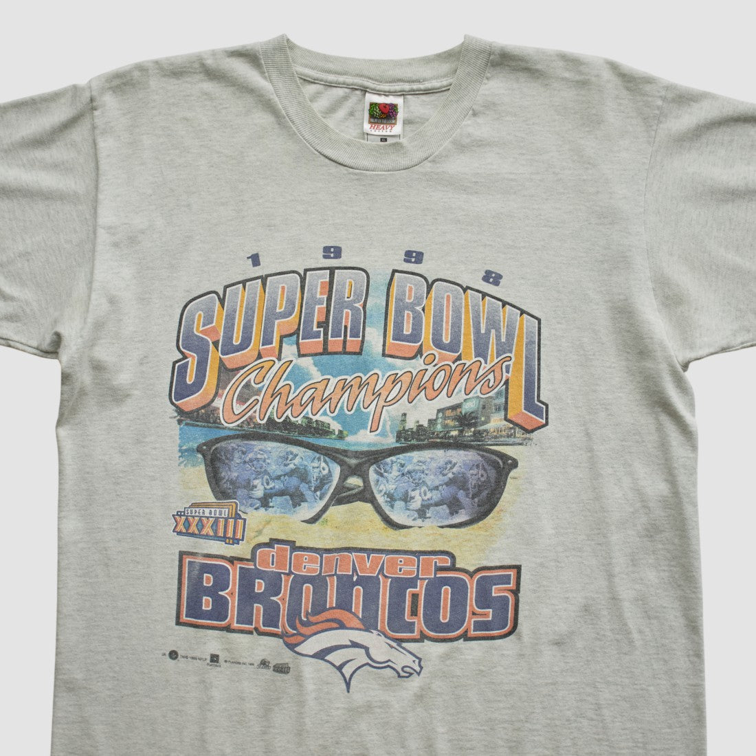 Super Bowl XXXIII Fruit of The Loom 1998 T-shirt - Heather Gray Vintage for sale