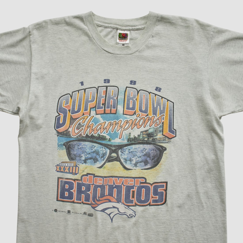 Super Bowl XXXIII Fruit of The Loom 1998 T-shirt - Heather Gray Vintage for sale