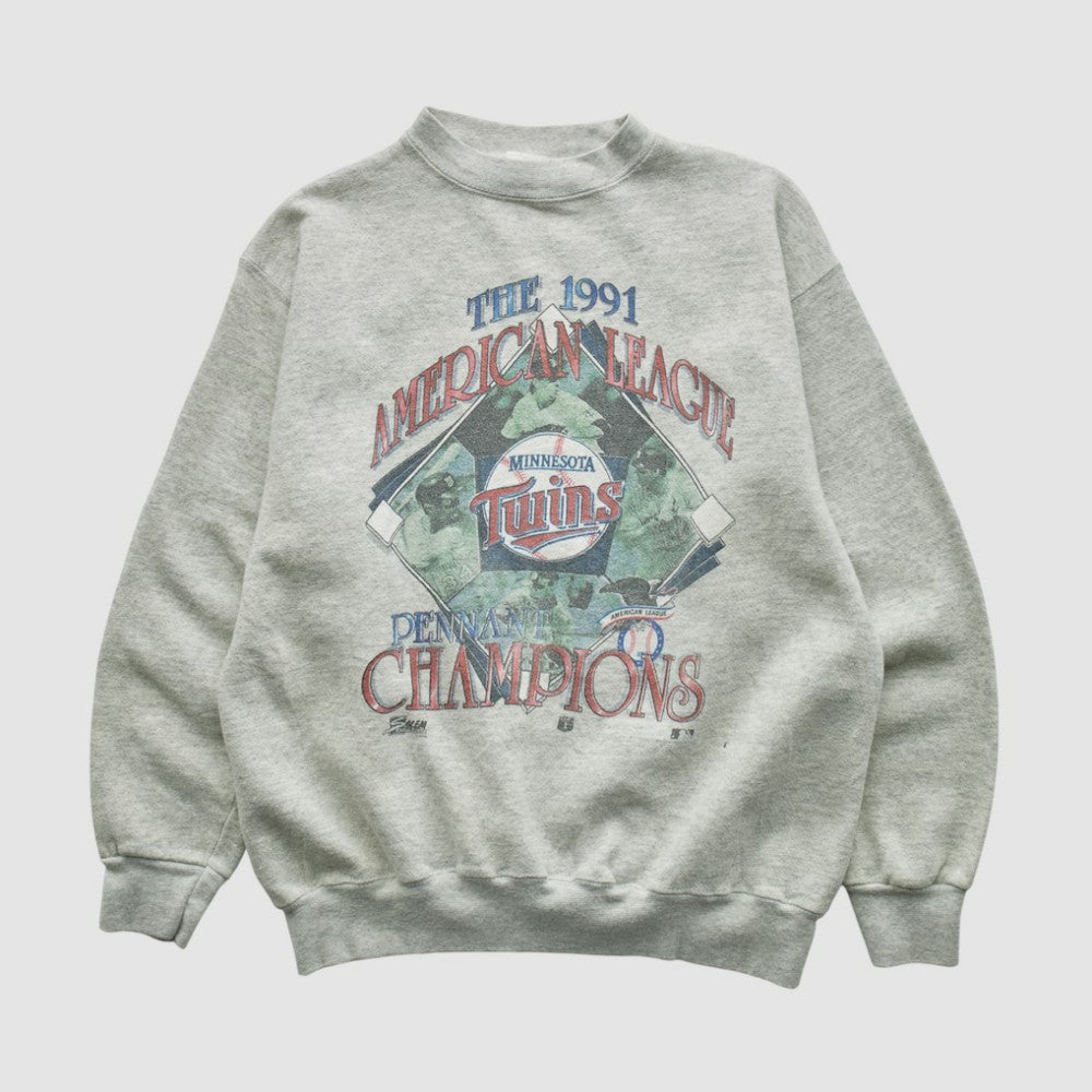 Minnesota Twins Salem Sportswear 1991 Pullover Sweatshirt Heather Gray Vintage