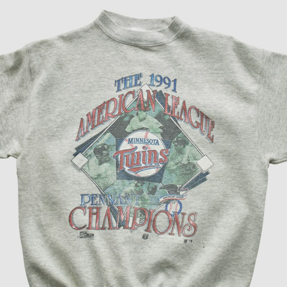Minnesota Twins Salem Sportswear 1991 Pullover Sweatshirt Heather Gray Vintage