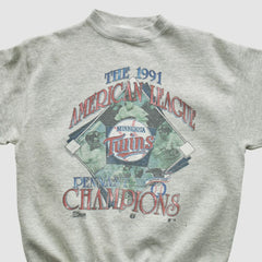 Minnesota Twins Salem Sportswear 1991 Pullover Sweatshirt Heather Gray Vintage