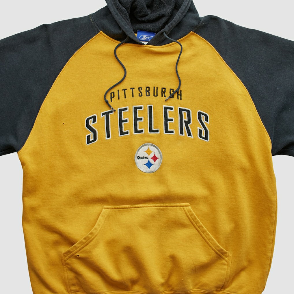 Pittsburgh Steelers Reebok 2000s Hooded Pullover Sweatshirt - Yellow Vintage for sale