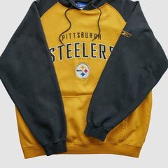 Pittsburgh Steelers Reebok 2000s Hooded Pullover Sweatshirt - Yellow Vintage for sale