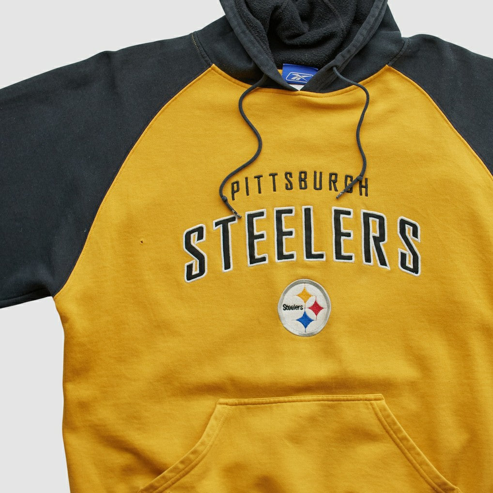 Pittsburgh Steelers Reebok 2000s Hooded Pullover Sweatshirt - Yellow Vintage for sale