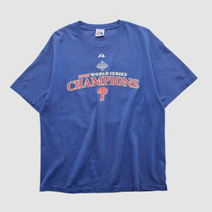World Series Champions Majestic 2008 T-shirt Blue Vintage