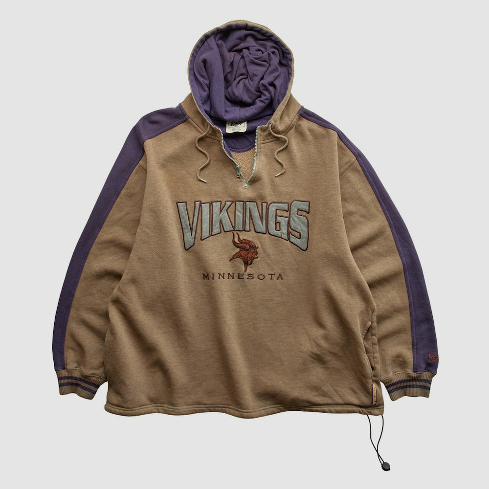 Minnesota Vikings Lee Sport 90s Hooded 1/4 Zip Sweatshirt - Clay Vintage sale