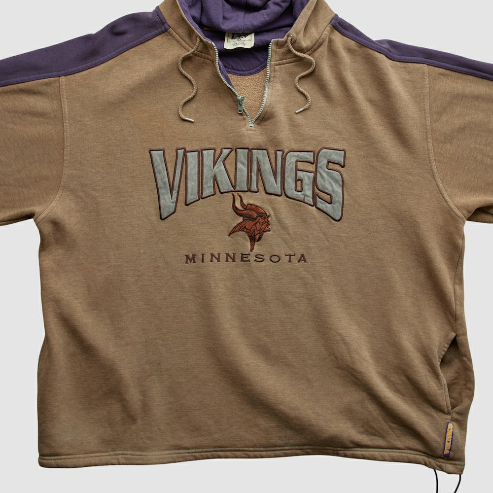Minnesota Vikings Lee Sport 90s Hooded 1/4 Zip Sweatshirt - Clay Vintage sale
