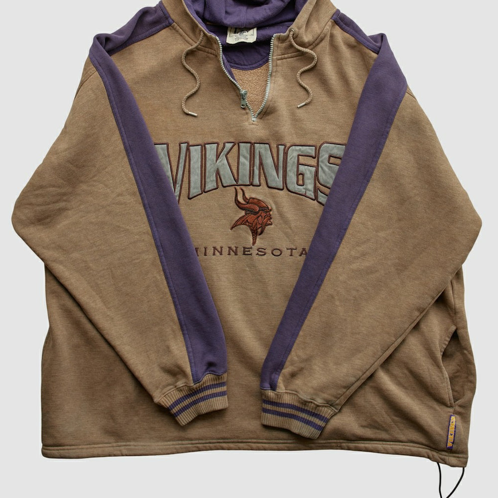 Minnesota Vikings Lee Sport 90s Hooded 1/4 Zip Sweatshirt - Clay Vintage sale