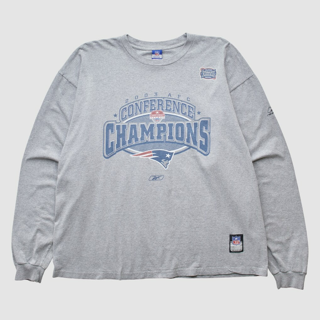 New England Patriots Reebok 2003 Long Sleeve T-shirt - Heather Gray Vintage on sale