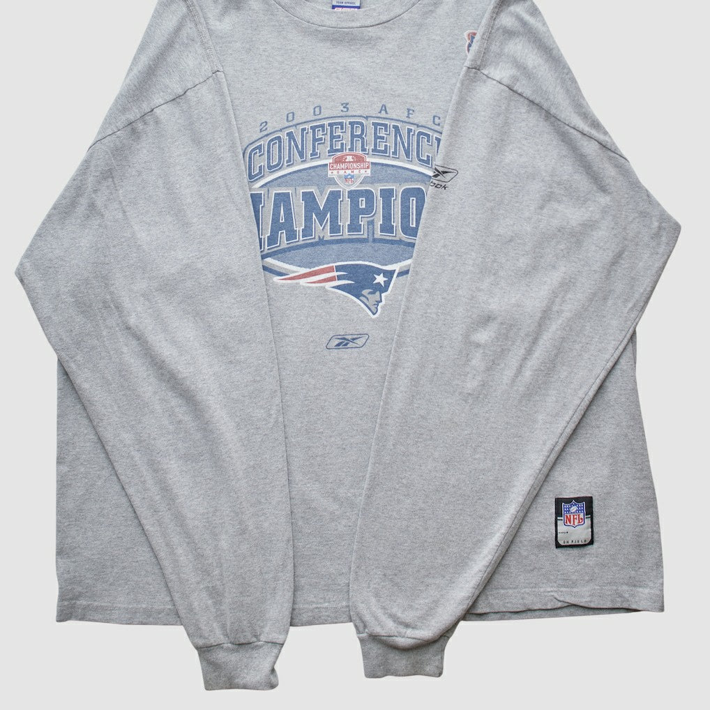 New England Patriots Reebok 2003 Long Sleeve T-shirt - Heather Gray Vintage on sale