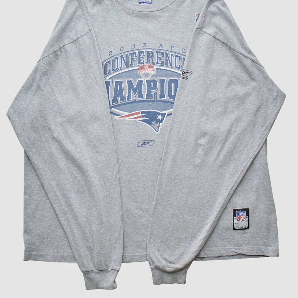 New England Patriots Reebok 2003 Long Sleeve T-shirt - Heather Gray Vintage on sale