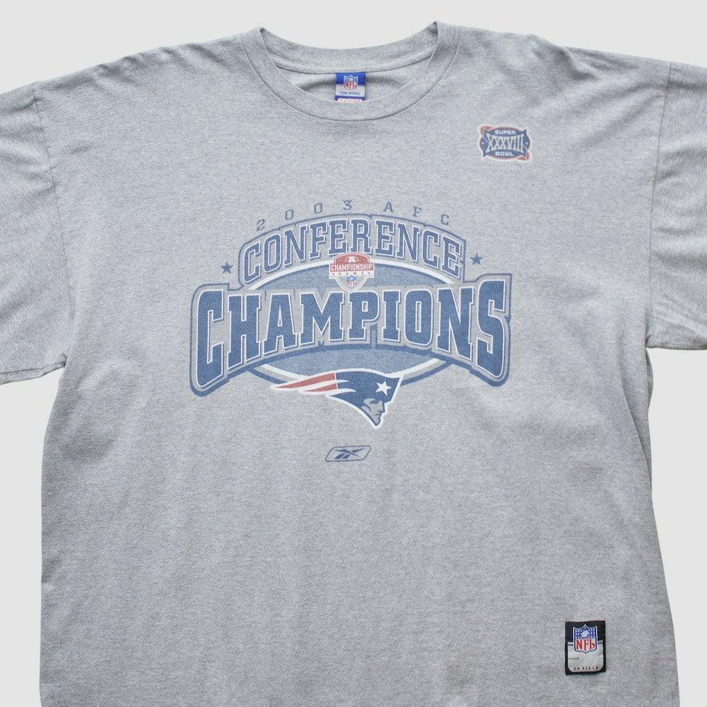 New England Patriots Reebok 2003 Long Sleeve T-shirt - Heather Gray Vintage on sale