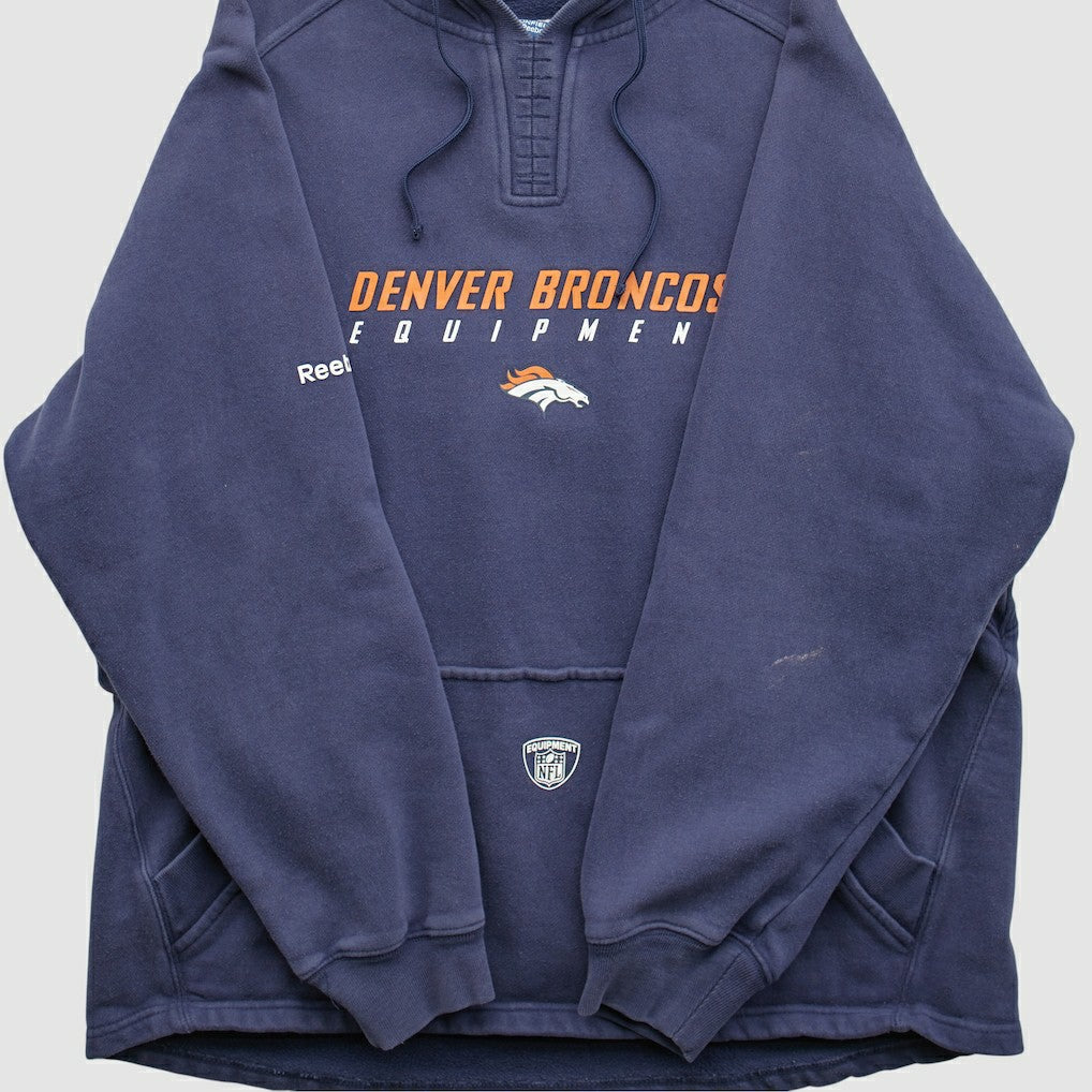 Denver Broncos Reebok 2000s Hooded Pullover Sweatshirt - Navy Vintage on sale