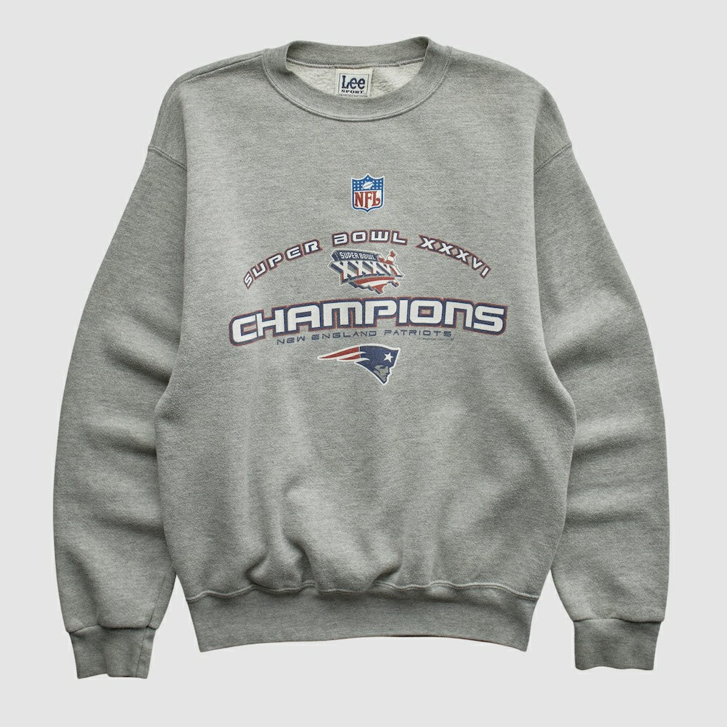 New England Patriots Lee Sport 2002 Pullover Sweatshirt - Heather Gray Vintage for sale