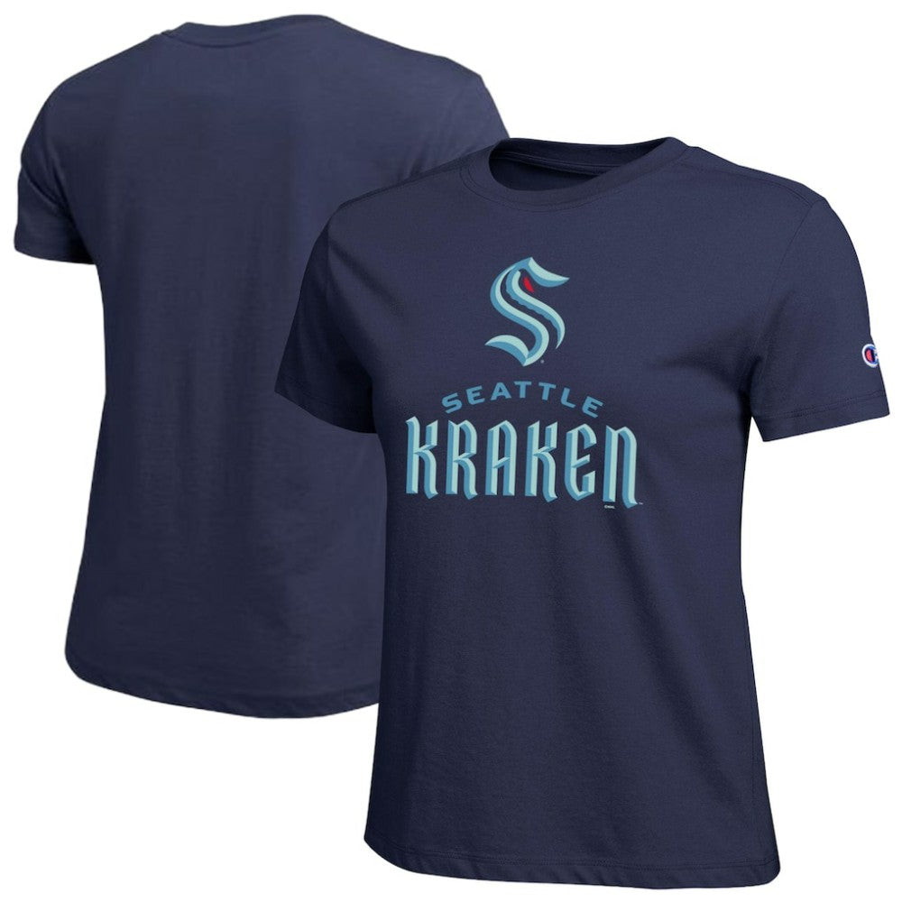 Seattle Kraken Champion Women's Wordmark Lockup T-Shirt - Navy T-shirts