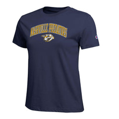 Nashville Predators Champion Women's Arch Mascot Logo T-Shirt - Navy T-shirts