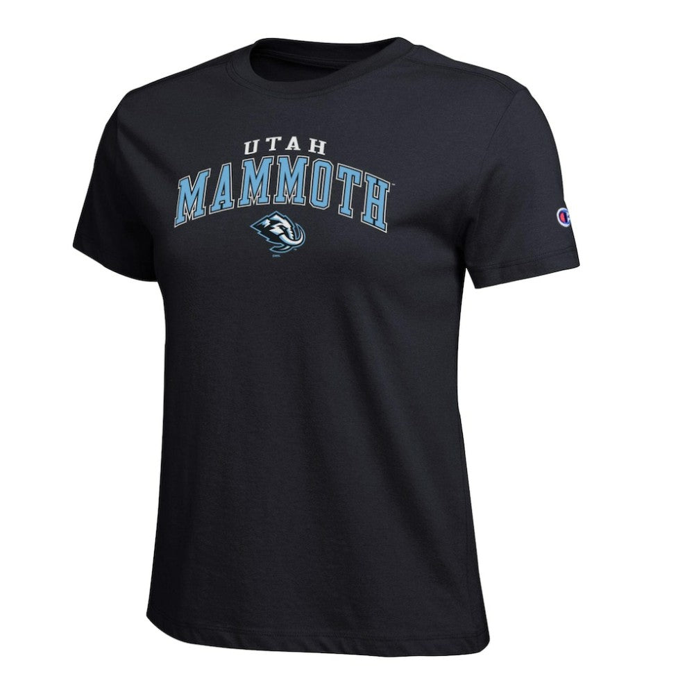 Utah Mammoth Champion Women's Arch Mascot Logo T-Shirt - Black T-shirts