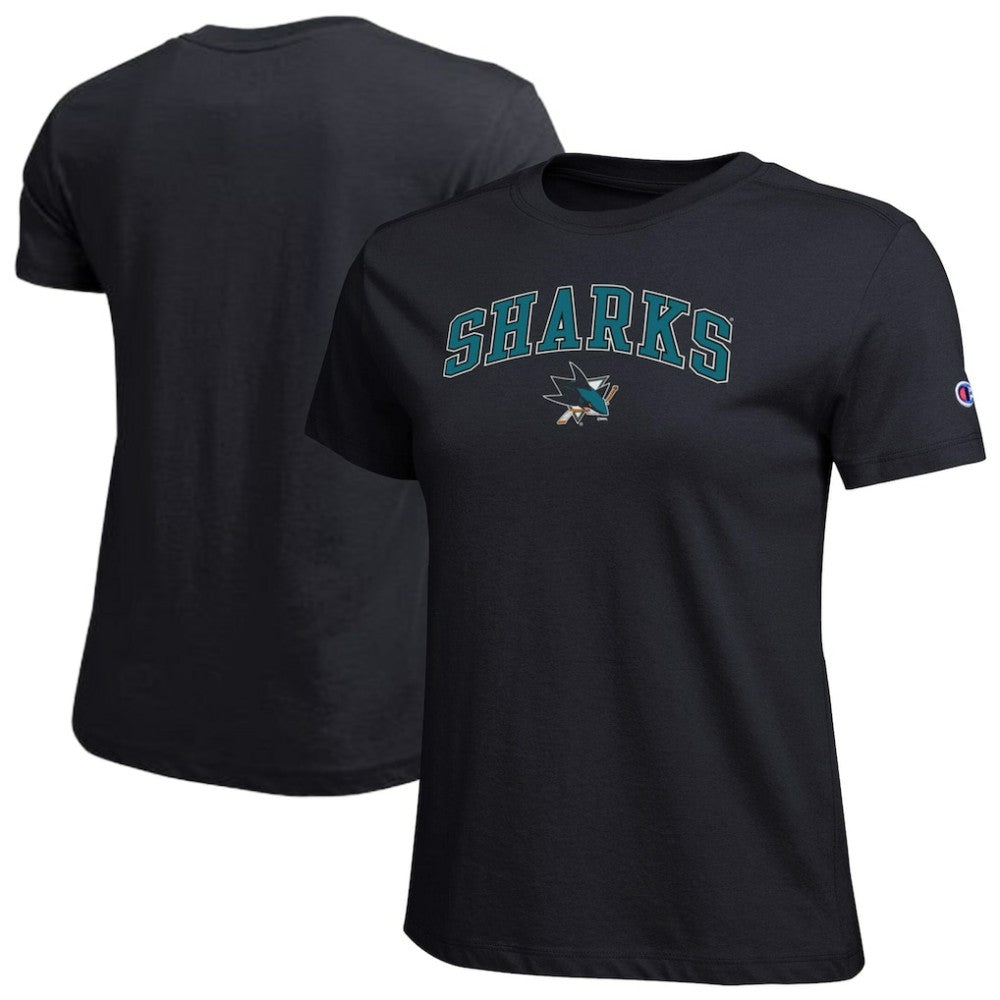 San Jose Sharks Champion Women's Arch Mascot Logo T-Shirt - Black T-shirts