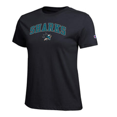 San Jose Sharks Champion Women's Arch Mascot Logo T-Shirt - Black T-shirts