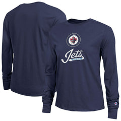 Winnipeg Jets Champion Women's Wordmark Lockup Long Sleeve T-Shirt - Navy T-shirts