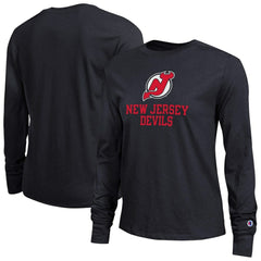 New Jersey Devils Champion Women's Wordmark Lockup Long Sleeve T-Shirt - Black T-shirts