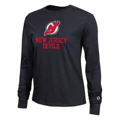 New Jersey Devils Champion Women's Wordmark Lockup Long Sleeve T-Shirt - Black T-shirts