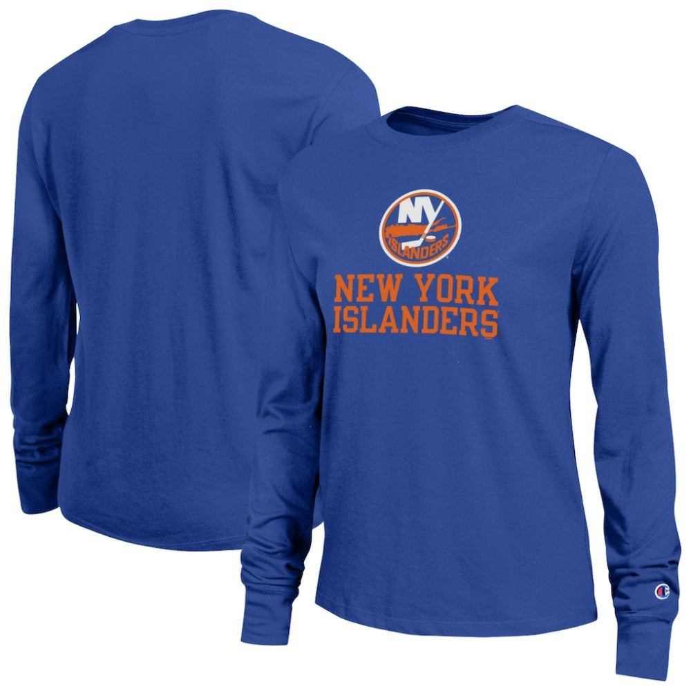 New York Islanders Champion Women's Wordmark Lockup Long Sleeve T-Shirt - Royal T-shirts