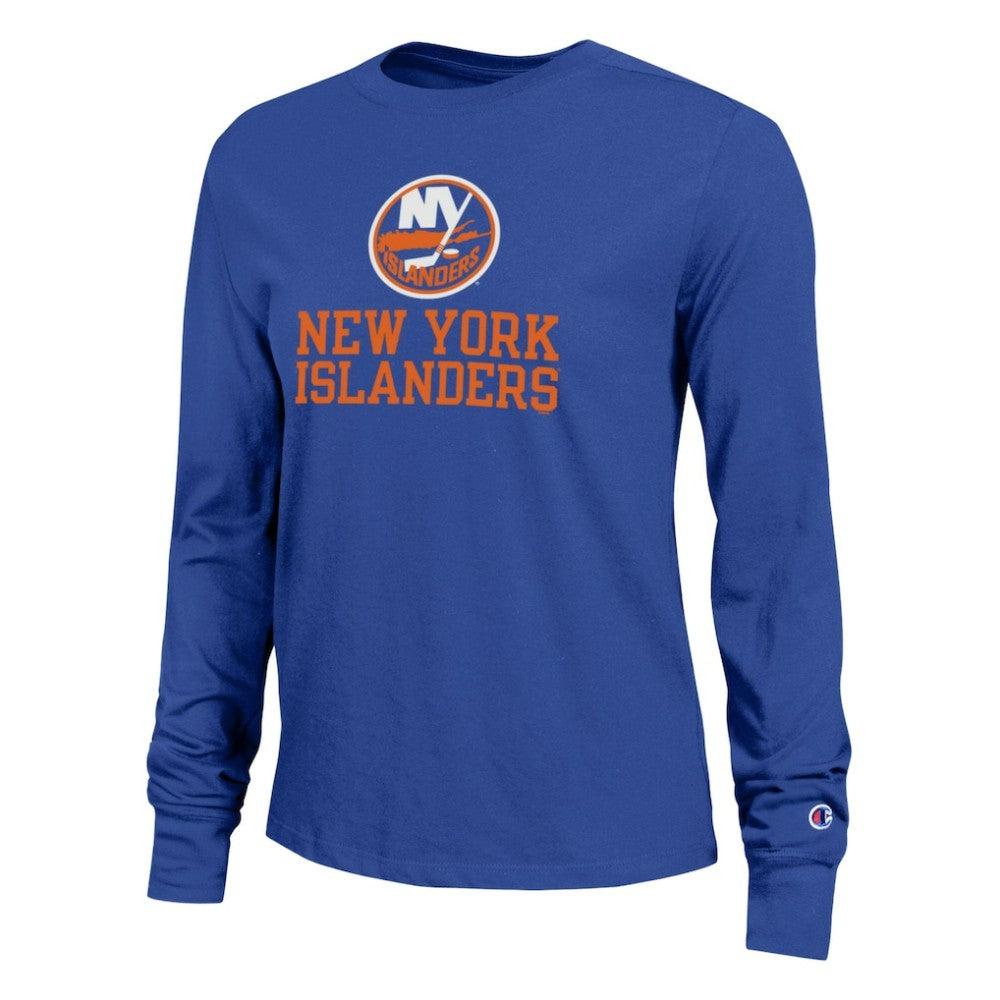 New York Islanders Champion Women's Wordmark Lockup Long Sleeve T-Shirt - Royal T-shirts