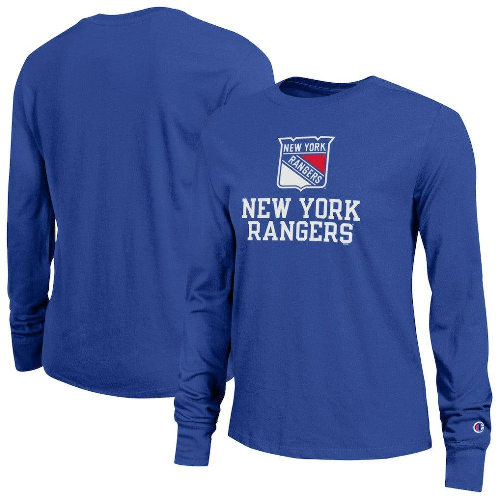 New York Rangers Champion Women's Wordmark Lockup Long Sleeve T-Shirt - Royal T-shirts