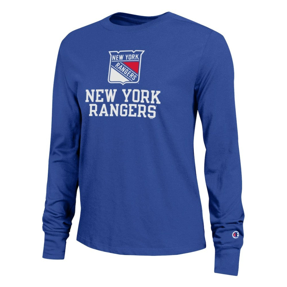 New York Rangers Champion Women's Wordmark Lockup Long Sleeve T-Shirt - Royal T-shirts
