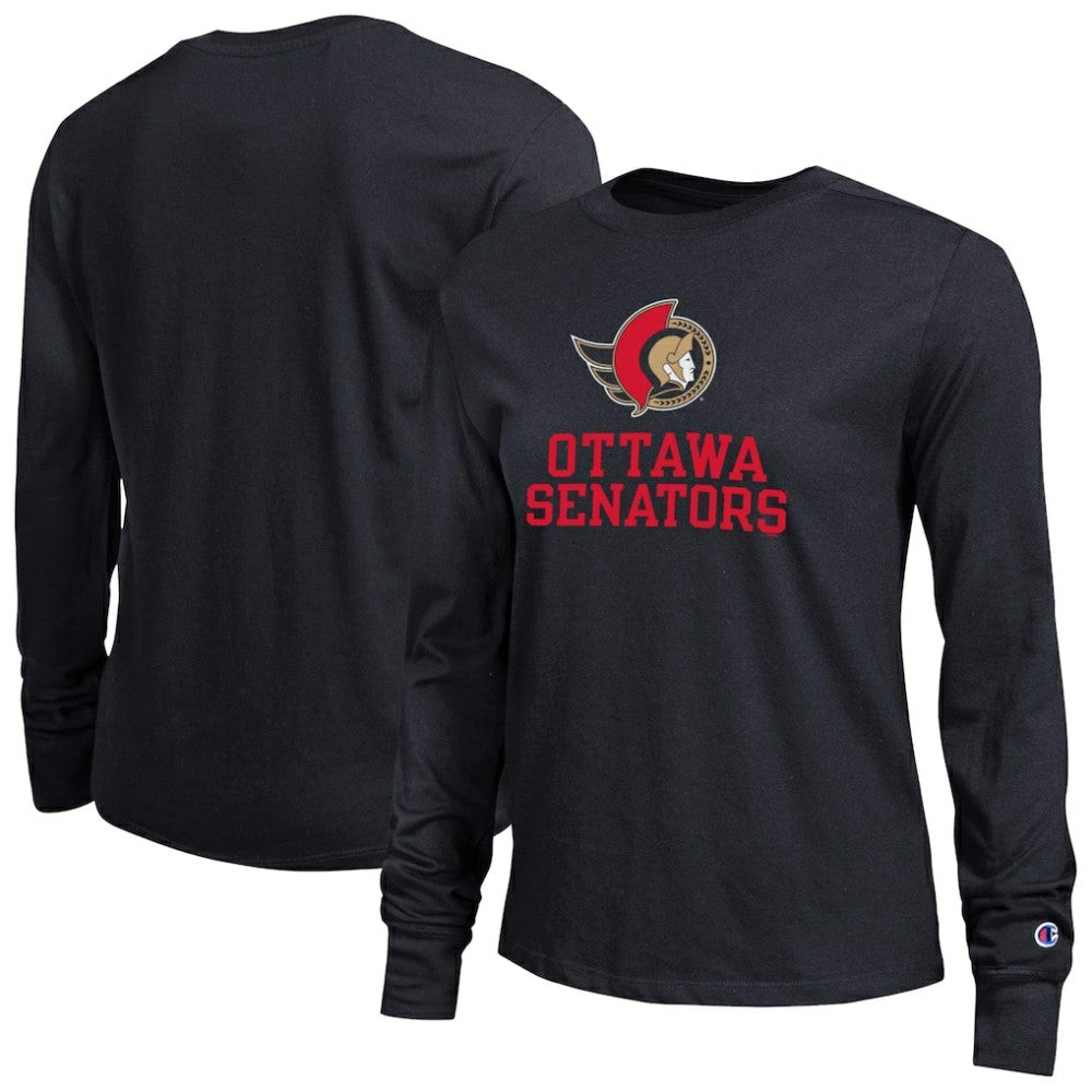 Ottawa Senators Champion Women's Wordmark Lockup Long Sleeve T-Shirt - Black T-shirts