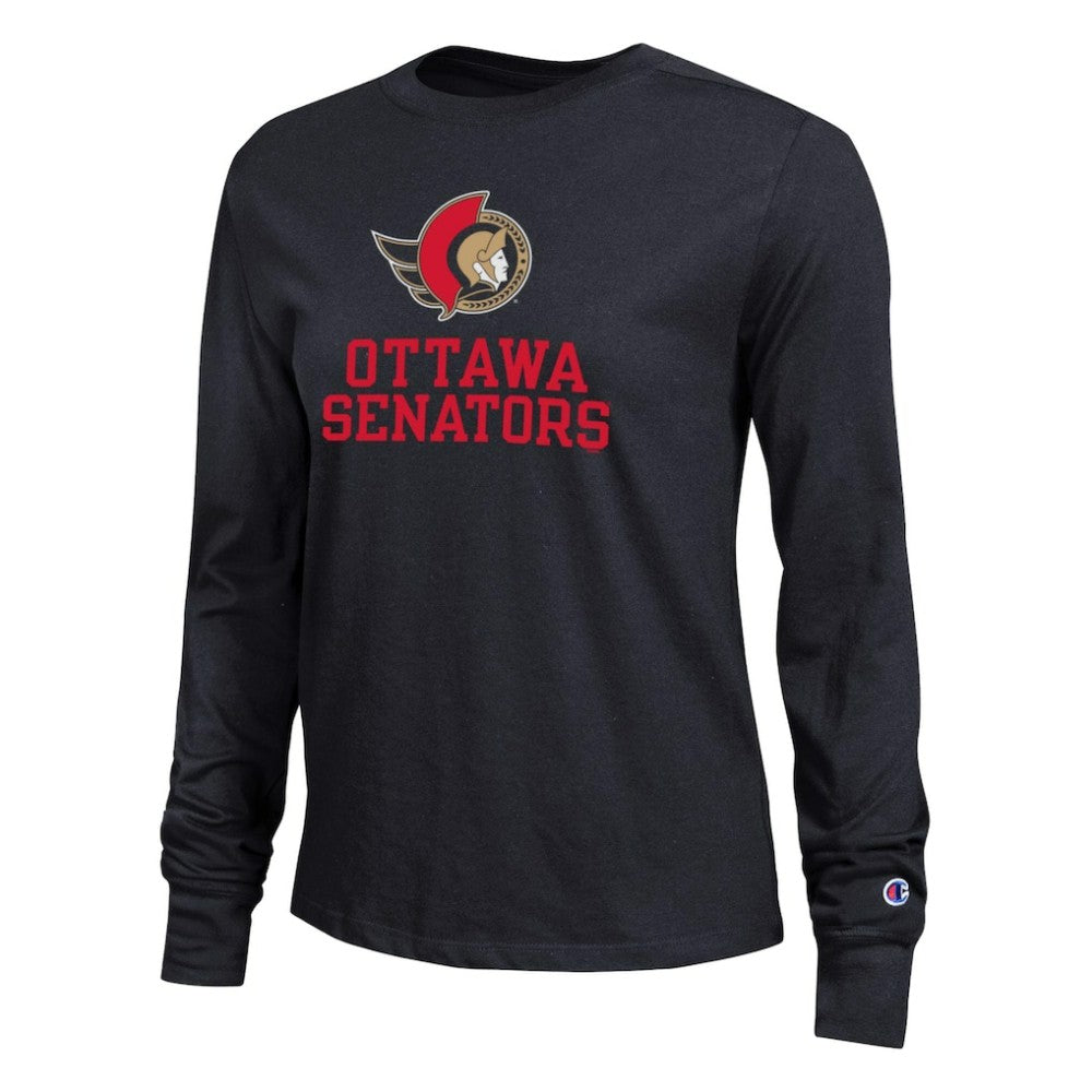 Ottawa Senators Champion Women's Wordmark Lockup Long Sleeve T-Shirt - Black T-shirts