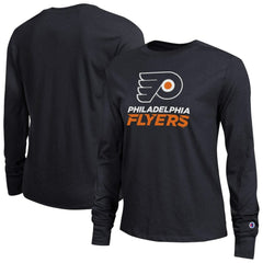 Philadelphia Flyers Champion Women's Wordmark Lockup Long Sleeve T-Shirt - Black T-shirts