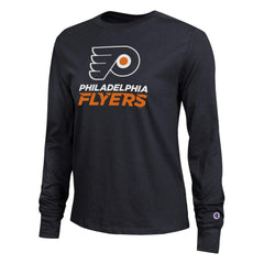 Philadelphia Flyers Champion Women's Wordmark Lockup Long Sleeve T-Shirt - Black T-shirts