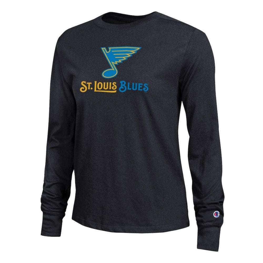St. Louis Blues Champion Women's Wordmark Lockup Long Sleeve T-Shirt - Black T-shirts