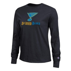 St. Louis Blues Champion Women's Wordmark Lockup Long Sleeve T-Shirt - Black T-shirts
