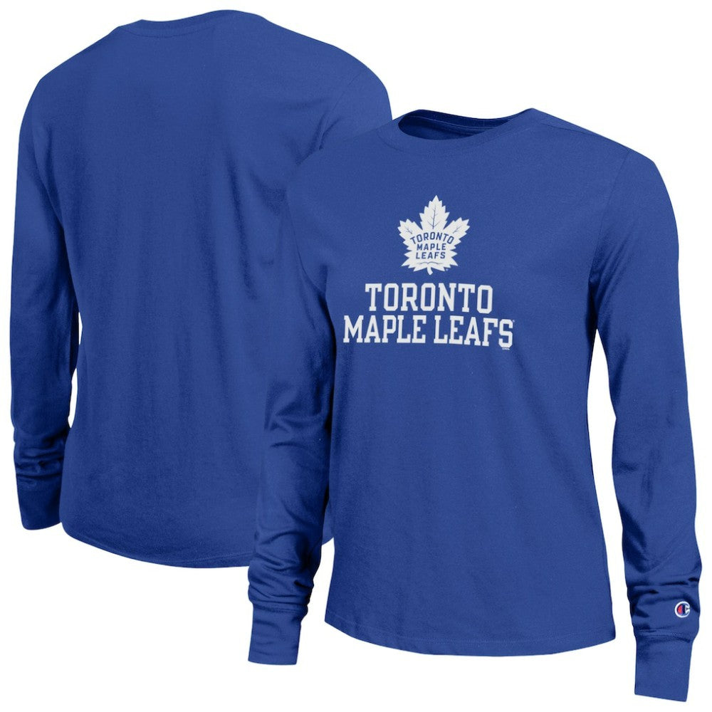 Toronto Maple Leafs Champion Women's Wordmark Lockup Long Sleeve T-Shirt - Royal T-shirts