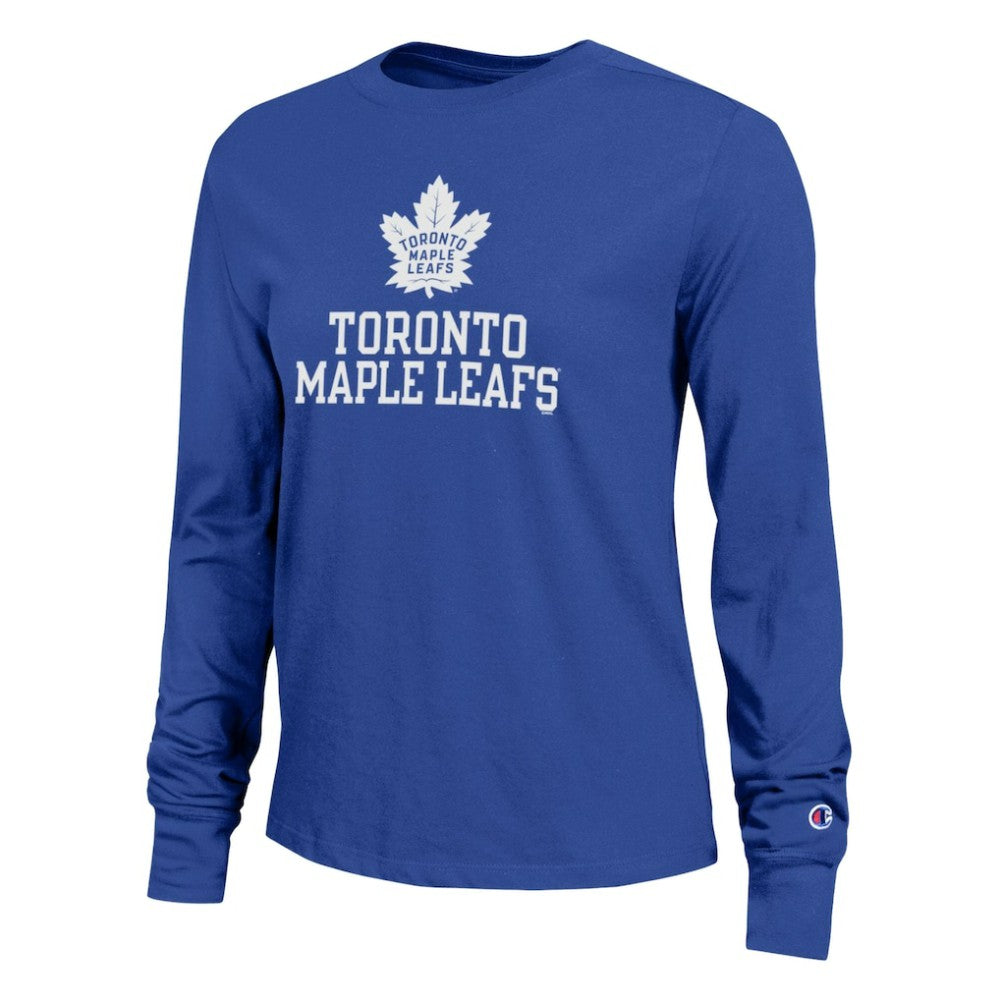 Toronto Maple Leafs Champion Women's Wordmark Lockup Long Sleeve T-Shirt - Royal T-shirts