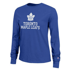 Toronto Maple Leafs Champion Women's Wordmark Lockup Long Sleeve T-Shirt - Royal T-shirts