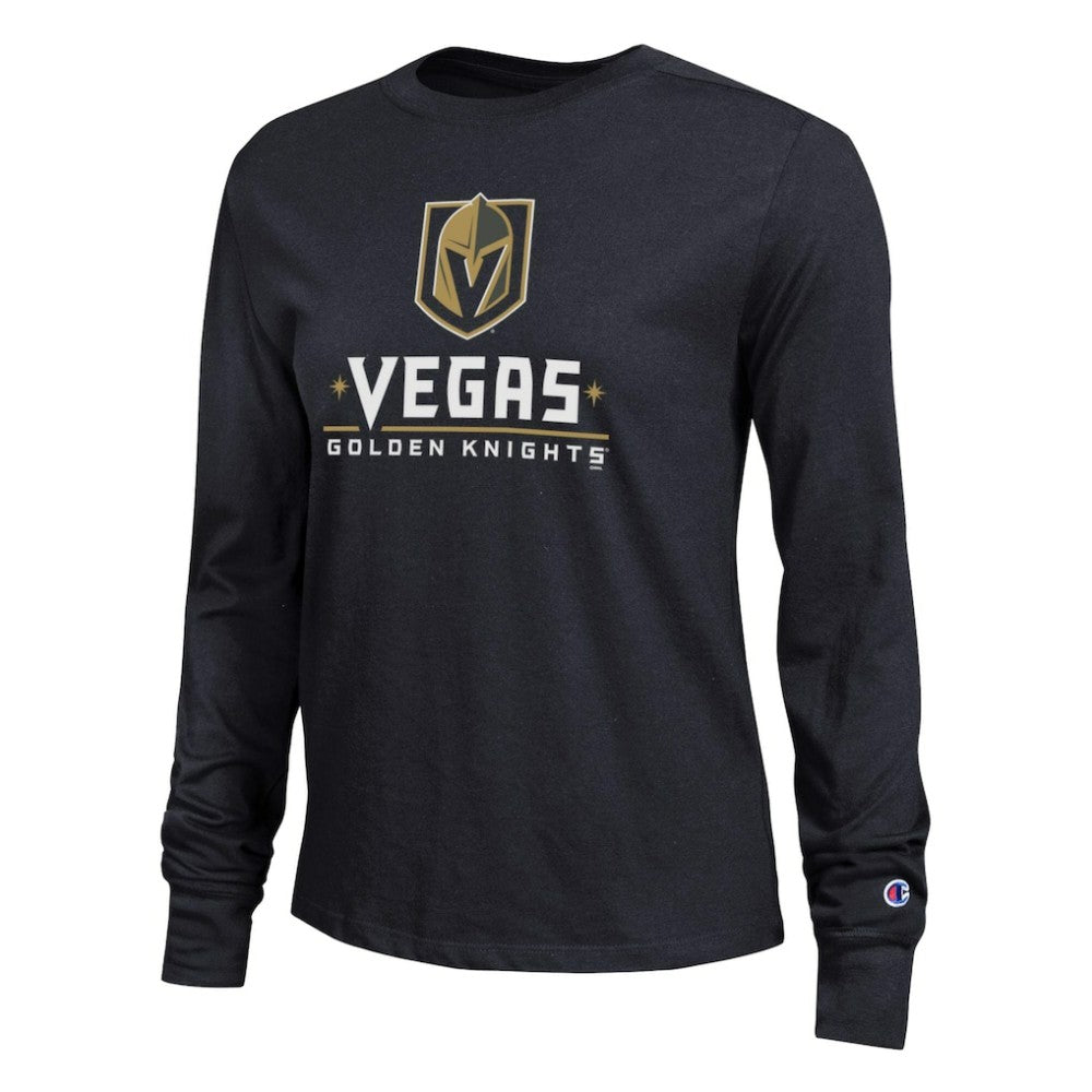 Vegas Golden Knights Champion Women's Wordmark Lockup Long Sleeve T-Shirt - Black T-shirts