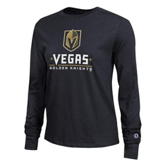 Vegas Golden Knights Champion Women's Wordmark Lockup Long Sleeve T-Shirt - Black T-shirts