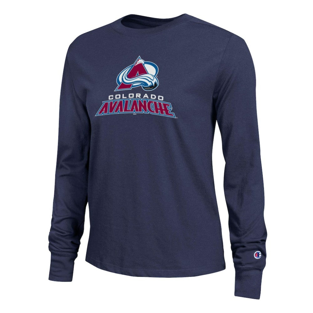 Colorado Avalanche Champion Women's Wordmark Lockup Long Sleeve T-Shirt - Navy T-shirts