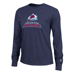 Colorado Avalanche Champion Women's Wordmark Lockup Long Sleeve T-Shirt - Navy T-shirts