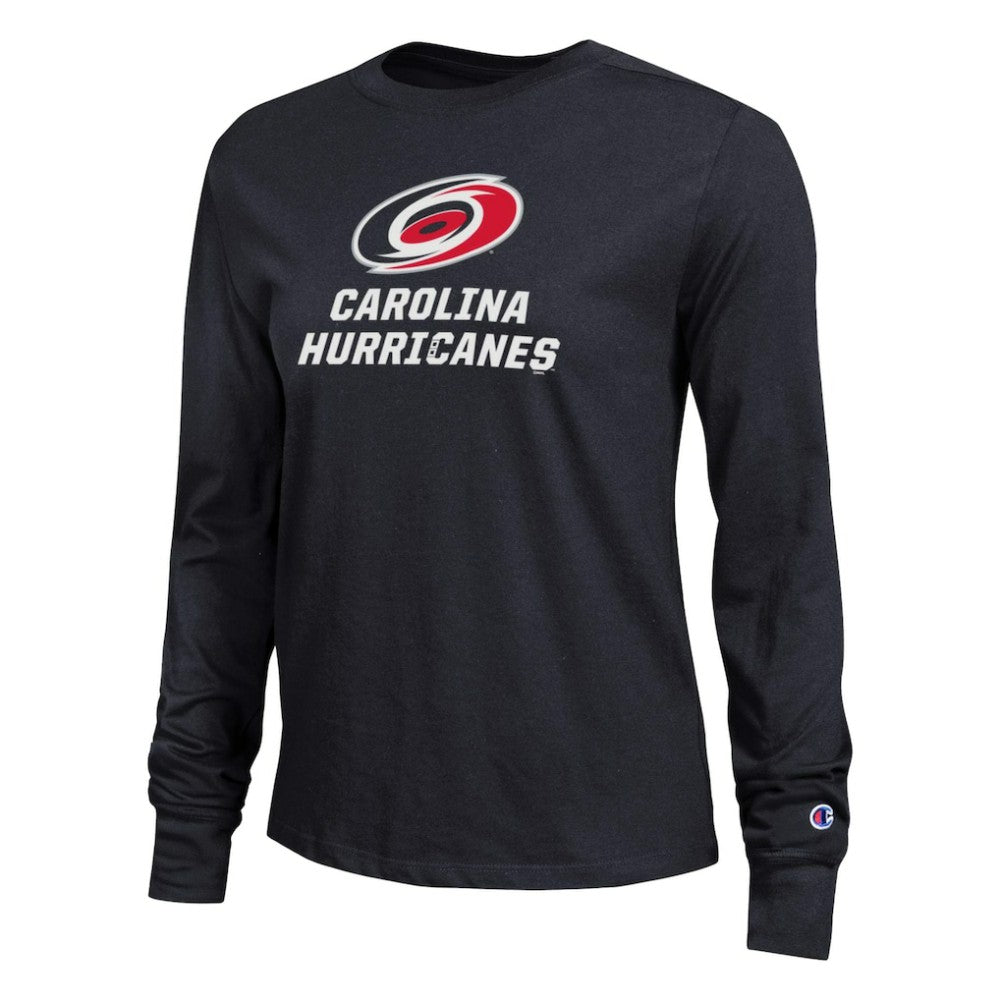 Carolina Hurricanes Champion Women's Wordmark Lockup Long Sleeve T-Shirt - Black T-shirts