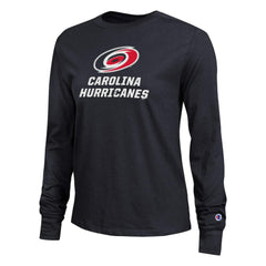 Carolina Hurricanes Champion Women's Wordmark Lockup Long Sleeve T-Shirt - Black T-shirts