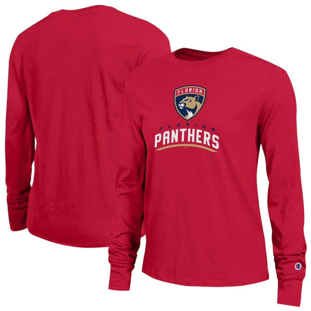 Florida Panthers Champion Women's Wordmark Lockup Long Sleeve T-Shirt - Red T-shirts