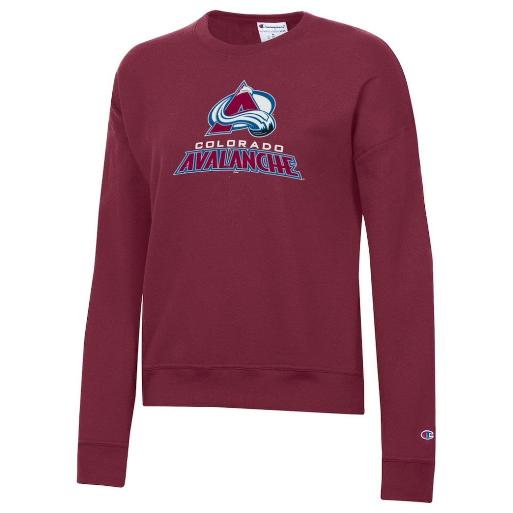 Colorado Avalanche Champion Women's Wordmark Lockup Powerblend Sweatshirt - Burgundy Sweatshirts