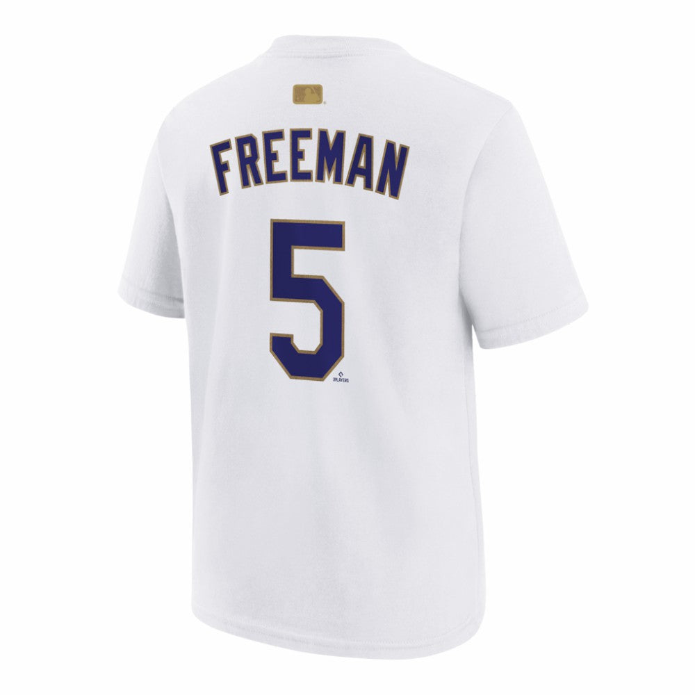 Freddie Freeman Los Angeles Dodgers Youth 2026 Gold Collection Name & Number T-Shirt White