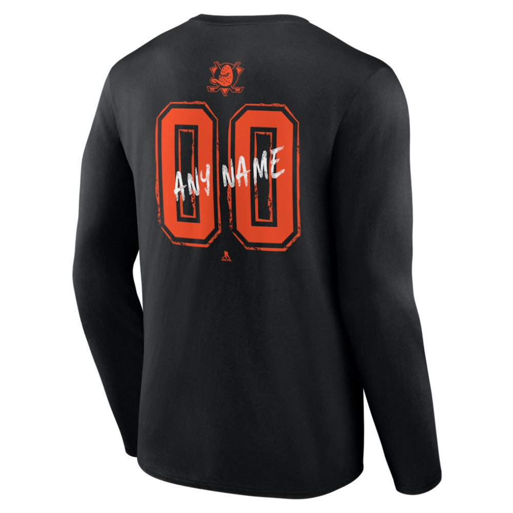 Anaheim Ducks Hustle Personalized Name & Number Long Sleeve T-Shirt - Black T-shirts